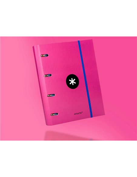 Classeur antartik 4 anneaux ronds 40mm a4 carton remborde feuillets mobiles quadrillage 5mm coloris rose.