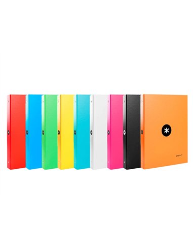 Classeur antartik 4 anneaux ronds 25mm a4 carton remborde coloris assortis.