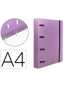Classeur liderpapel 4 anneaux en d 25mm a4 polypropylene feuillets mobiles 100f 5x5mm coloris lavande.