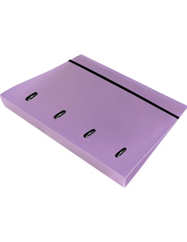 Classeur liderpapel 4 anneaux en d 25mm a4 polypropylene feuillets mobiles 100f 5x5mm coloris lavande.
