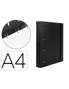 Classeur liderpapel 4 anneaux en d 25mm a4 polypropylene feuillets mobiles 100f 5x5mm coloris noir opaque.