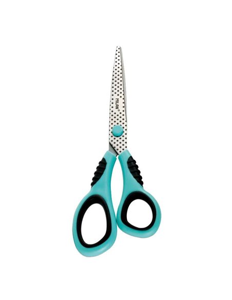 Ciseaux de bureau Milan Dots & Buttons avec lame en acier inoxydable - Manche ergonomique en plastique turquoise - Longueur 20,5