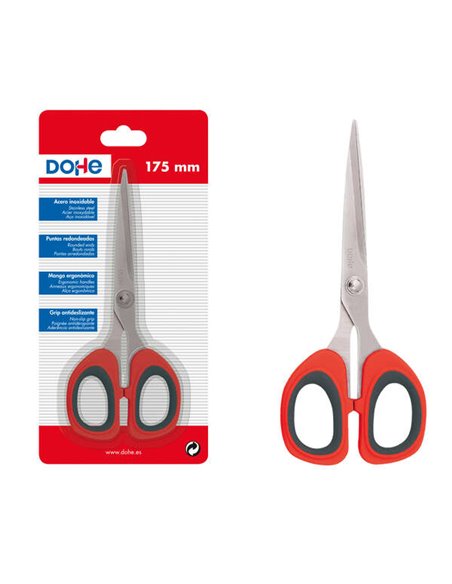 Ciseaux Dohe en acier inoxydable - Bouts arrondis - Manche ergonomique en plastique et caoutchouc - Blister individuel