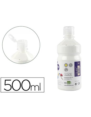 Gouache scolaire liderpapel liquide lavable fermeture sécurité brillante coloris blanc flacon 500ml.