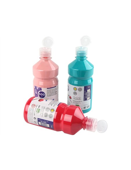 Gouache scolaire liderpapel liquide lavable fermeture sécurité brillante coloris blanc flacon 500ml.