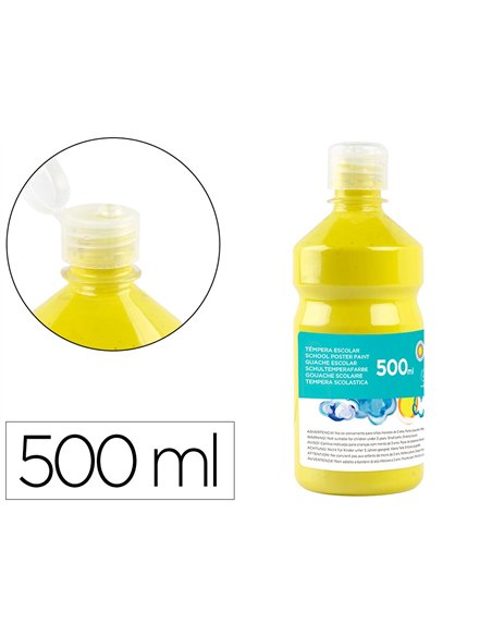 Gouache scolaire liderpapel liquide lavable fermeture sécurité brillante coloris jaune citron flacon 500ml.