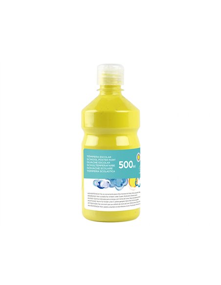 Gouache scolaire liderpapel liquide lavable fermeture sécurité brillante coloris jaune citron flacon 500ml.