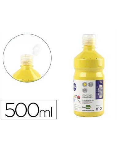 Gouache scolaire liderpapel liquide lavable fermeture sécurité brillante coloris jaune flacon 500ml.