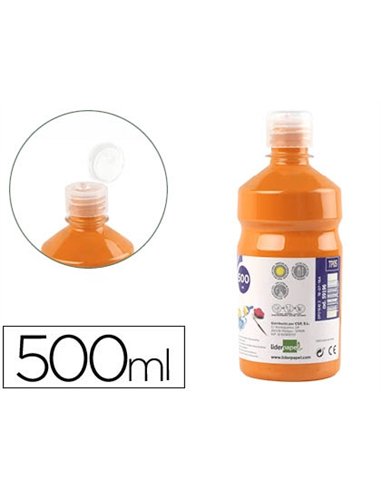 Gouache scolaire liderpapel liquide lavable fermeture sécurité brillante coloris orange 500ml.