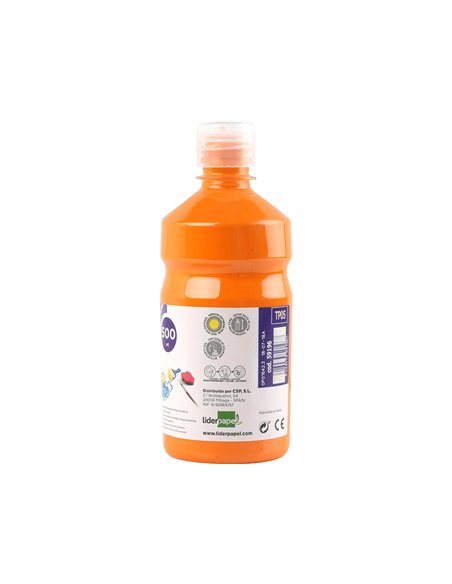 Gouache scolaire liderpapel liquide lavable fermeture sécurité brillante coloris orange 500ml.