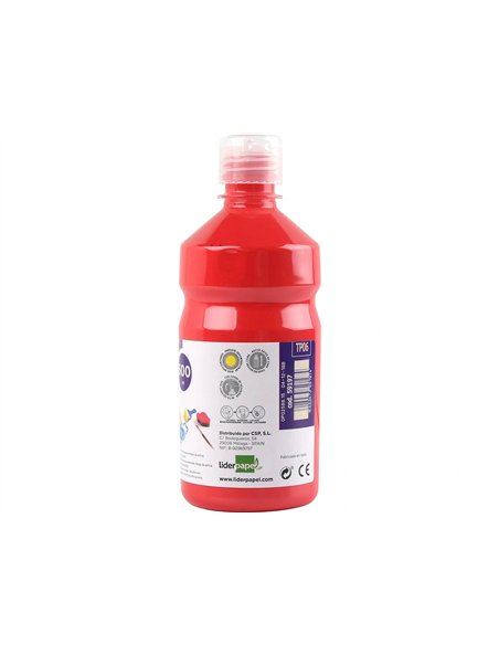Gouache scolaire liderpapel liquide lavable fermeture sécurité brillante coloris rouge flacon 500ml.