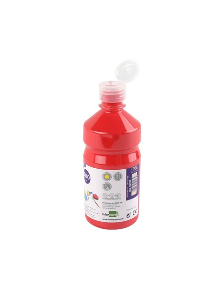 Gouache scolaire liderpapel liquide lavable fermeture sécurité brillante coloris rouge flacon 500ml.
