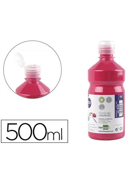 Gouache scolaire liderpapel liquide lavable fermeture sécurité brillante coloris fuschsia flacon 500ml.