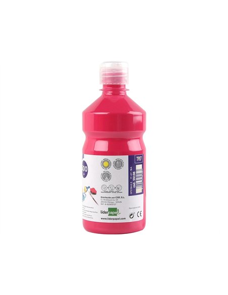 Gouache scolaire liderpapel liquide lavable fermeture sécurité brillante coloris fuschsia flacon 500ml.