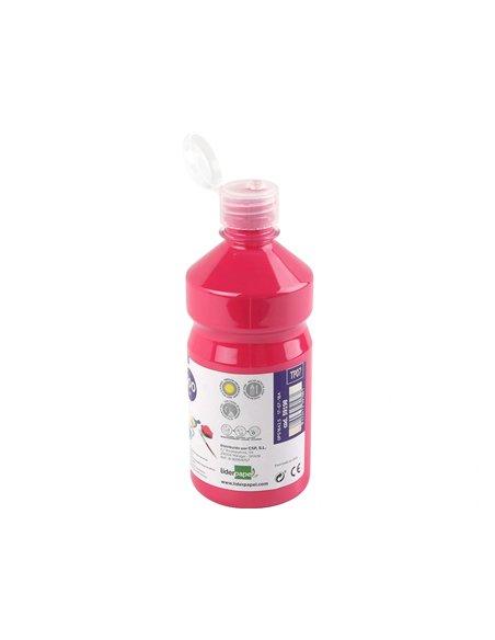 Gouache scolaire liderpapel liquide lavable fermeture sécurité brillante coloris fuschsia flacon 500ml.