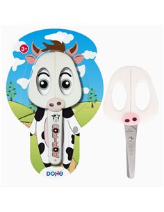 Ciseaux d'école Dohe pour enfants - Acier inoxydable - Bouts arrondis - Étui pour lame - Motif vache