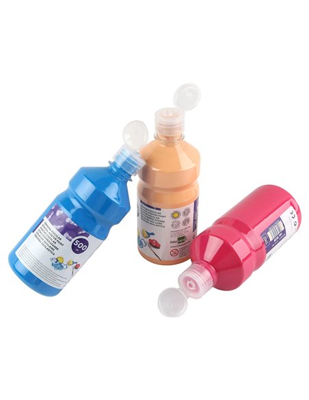 Gouache scolaire liderpapel liquide lavable fermeture sécurité brillante coloris fuschsia flacon 500ml.