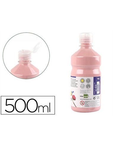Gouache scolaire liderpapel liquide lavable fermeture sécurité brillante coloris rose flacon 500ml.