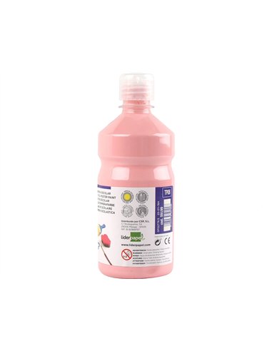 Gouache scolaire liderpapel liquide lavable fermeture sécurité brillante coloris rose flacon 500ml.