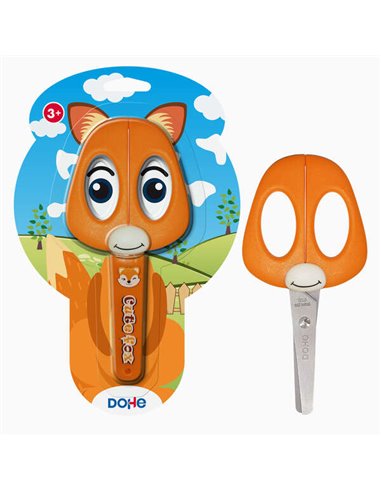 Ciseaux d'école Dohe pour enfants - Acier inoxydable - Bouts arrondis - Étui pour lame - Motif renard