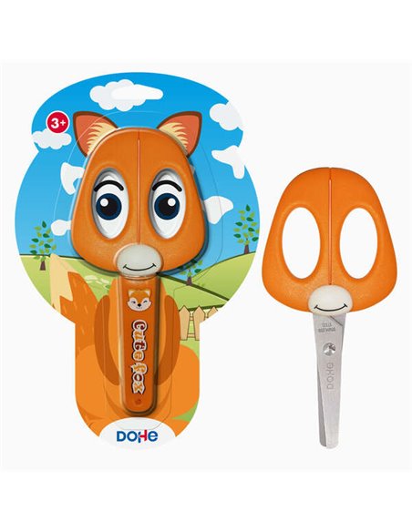 Ciseaux d'école Dohe pour enfants - Acier inoxydable - Bouts arrondis - Étui pour lame - Motif renard