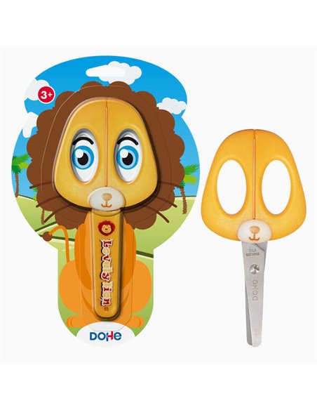 Ciseaux d'école pour enfants Dohe - Acier inoxydable - Pointes arrondies - Protège-lame - Motif lion