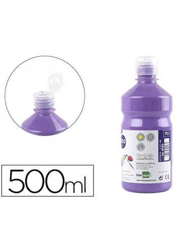 Gouache scolaire liderpapel liquide lavable fermeture sécurité brillante coloris lilas flacon 500ml.