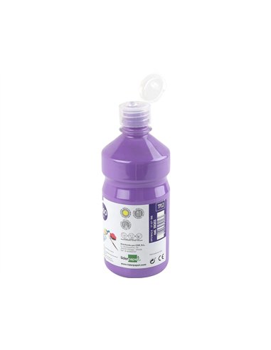 Gouache scolaire liderpapel liquide lavable fermeture sécurité brillante coloris lilas flacon 500ml.