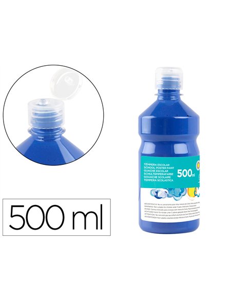 Gouache scolaire liderpapel liquide lavable fermeture sécurité brillante coloris bleu marine flacon 500ml.