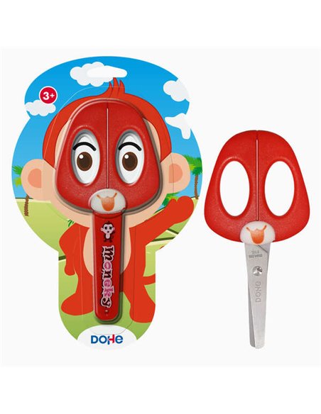 Ciseaux d'école Dohe pour enfants - Acier inoxydable - Bouts arrondis - Étui pour lame - Motif singe