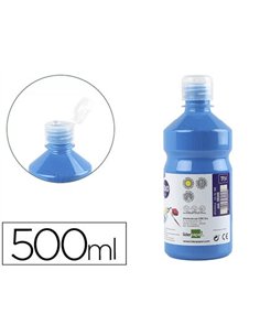 Gouache scolaire liderpapel liquide lavable fermeture sécurité brillante coloris bleu flacon 500ml.