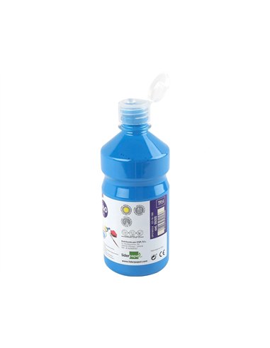 Gouache scolaire liderpapel liquide lavable fermeture sécurité brillante coloris bleu flacon 500ml.