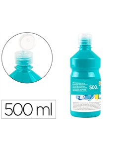 Gouache scolaire liderpapel liquide lavable fermeture sécurité brillante coloris turquoise flacon 500ml.