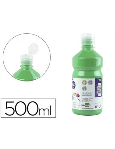 Gouache scolaire liderpapel liquide lavable fermeture sécurité brillante coloris vert flacon 500ml.