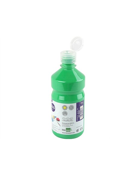 Gouache scolaire liderpapel liquide lavable fermeture sécurité brillante coloris vert flacon 500ml.