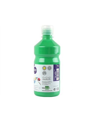 Gouache scolaire liderpapel liquide lavable fermeture sécurité brillante coloris vert flacon 500ml.
