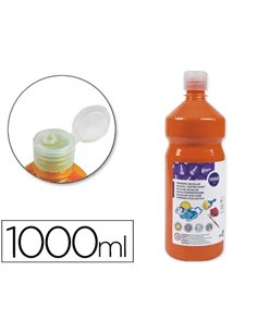 Gouache scolaire liderpapel liquide lavable fermeture sécurité brillante coloris orange 1000ml.