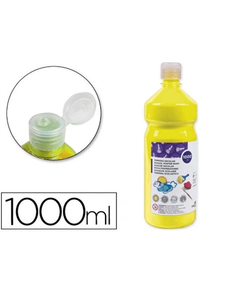 Gouache scolaire liderpapel liquide lavable fermeture sécurité brillante coloris jaune flacon 1000ml.