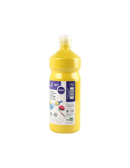 Gouache scolaire liderpapel liquide lavable fermeture sécurité brillante coloris jaune flacon 1000ml.