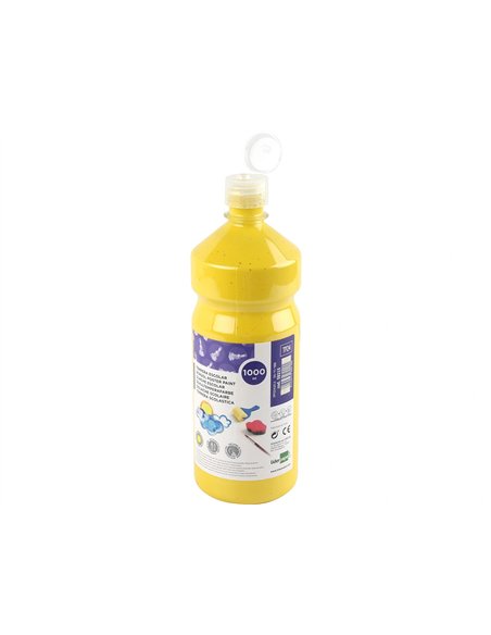 Gouache scolaire liderpapel liquide lavable fermeture sécurité brillante coloris jaune flacon 1000ml.