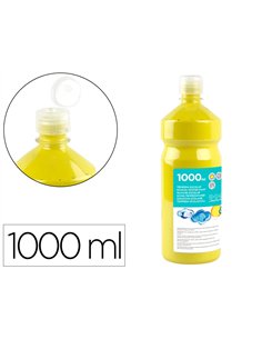 Gouache scolaire liderpapel liquide lavable fermeture sécurité brillante coloris jaune citron flacon 1000ml.