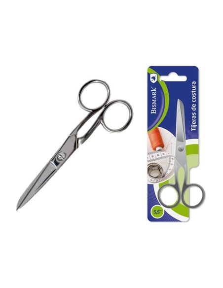 Ciseaux de couture Bismark en acier inoxydable 14 cm - Fixation à vis - Pression constante entre les lames - Blister - Argent