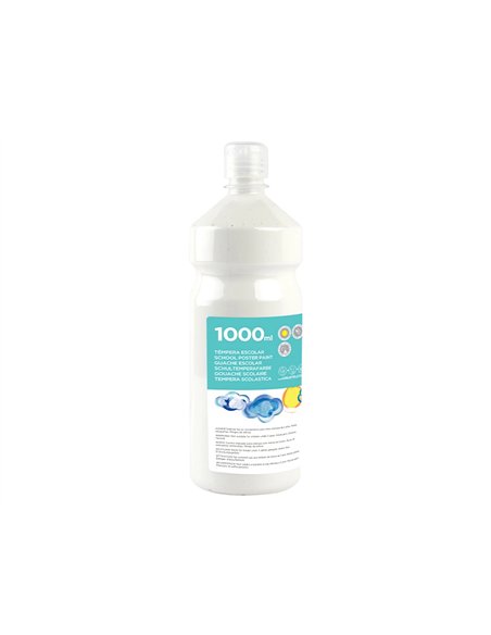Gouache scolaire liderpapel liquide lavable fermeture sécurité brillante coloris blanc flacon 1000ml.