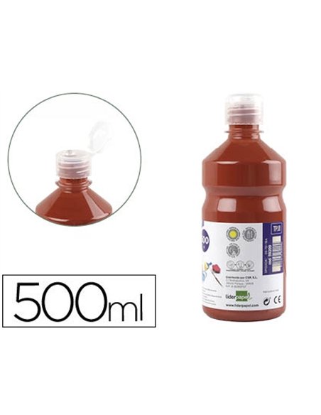 Gouache scolaire liderpapel liquide lavable fermeture sécurité brillante coloris marron flacon 500ml.