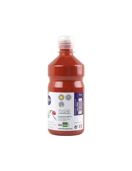 Gouache scolaire liderpapel liquide lavable fermeture sécurité brillante coloris marron flacon 500ml.