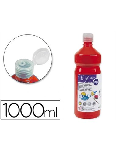 Gouache scolaire liderpapel liquide lavable fermeture sécurité brillante coloris rouge flacon 1000ml.