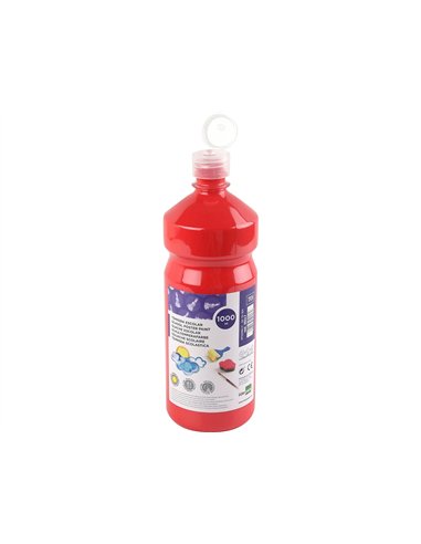 Gouache scolaire liderpapel liquide lavable fermeture sécurité brillante coloris rouge flacon 1000ml.