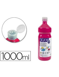 Gouache scolaire liderpapel liquide lavable fermeture sécurité brillante coloris fuchsia flacon 1000ml.