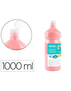 Gouache scolaire liderpapel liquide lavable fermeture sécurité brillante coloris rose flacon 1000ml.