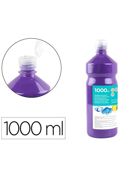 Gouache scolaire liderpapel liquide lavable fermeture sécurité brillante coloris violet flacon 1000ml.